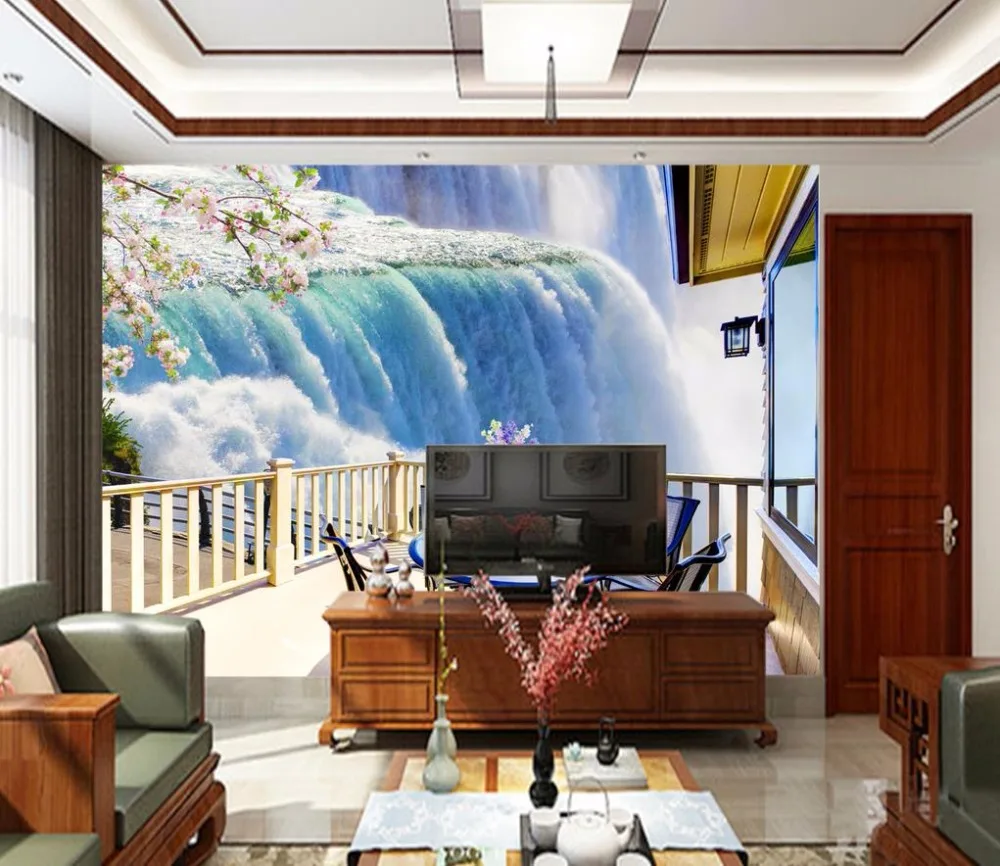 balcony Waterfall scenery 3D Landscape Wallpaper Any room Wall Mural Custom Photo | Обустройство дома