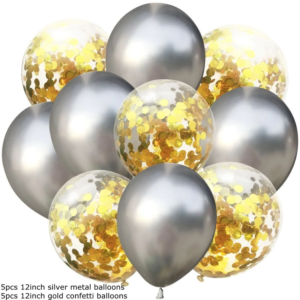 M-5silver 5 gold con 10 шт 12 дюймов прозрачные конфетти латексные шары воздушный шар на день рождения Звездные гирлянды воздушные шары с конфетти на день рождения Свадебные украшения - Цвет: M-5silver 5 gold con