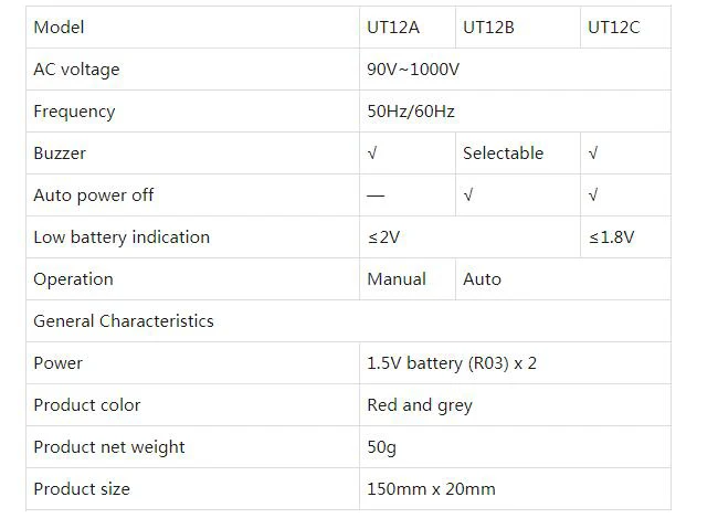 UNI-T UT12A UT12B UT12C AC Напряжение детектор 90V 1000V Бесконтактный Тесты ручка