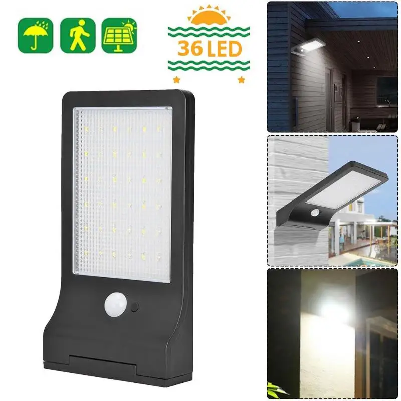 Черный 36LED наружный солнечный датчик движения настенный светильник
