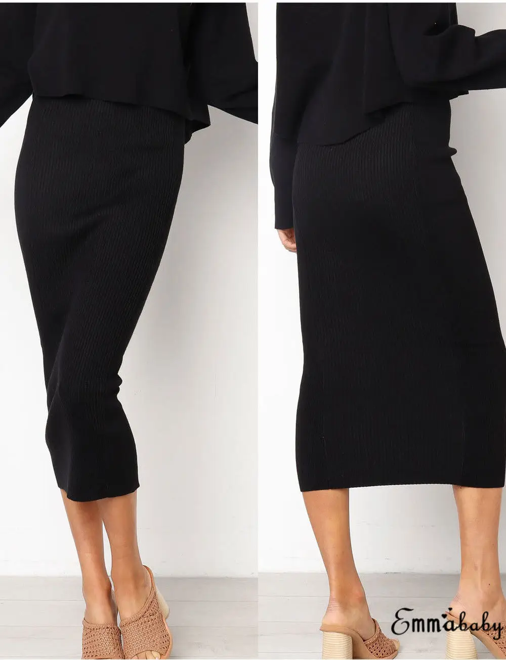 Женский офисный комплект из 2 предметов двух с высокой талией и юбка однотонный