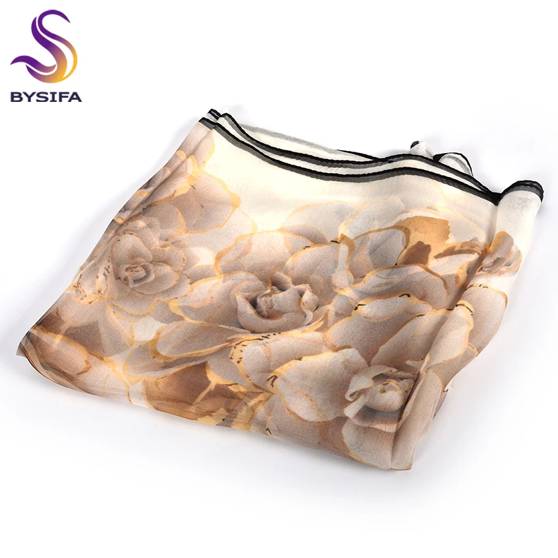 [BYSIFA] женские весенние белые шифоновые шелковые шарфы новый цветочный дизайн