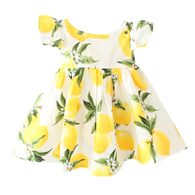 my little one 2016 New DG Print Lemon Ruffles Backless Cotton Baby Clothes | Детская одежда и обувь