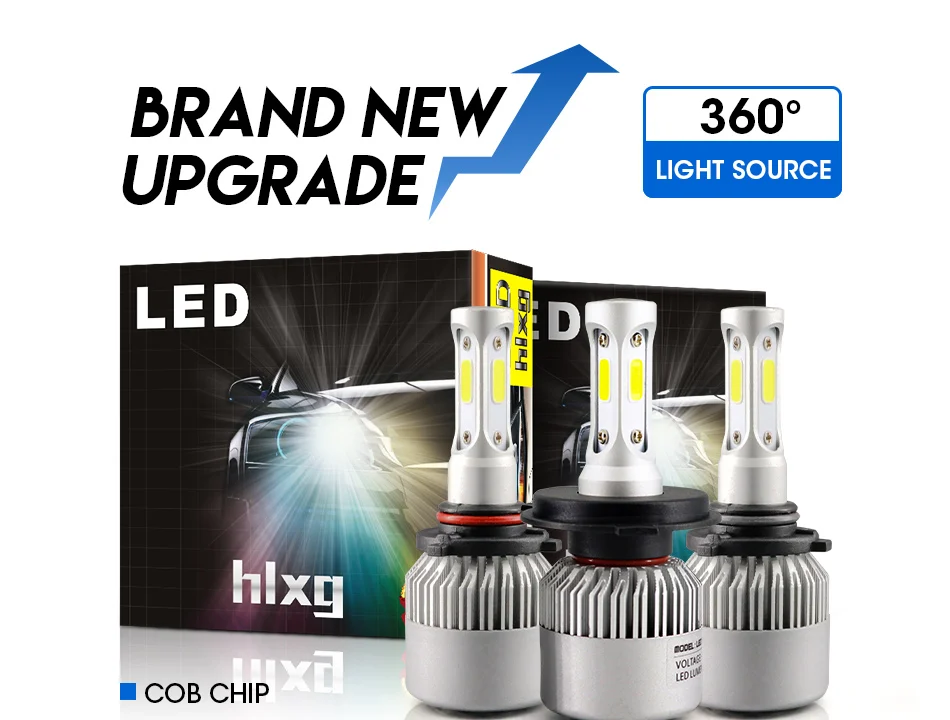 Hlxg 2 шт. супер яркий 3-стороннее освещение S2 светодиодный 9012 HIR2 36 Вт 12000LM/комплект автомобиля светодиодный фар автомобилей спереди лампы 6500 к Автомобильные фары