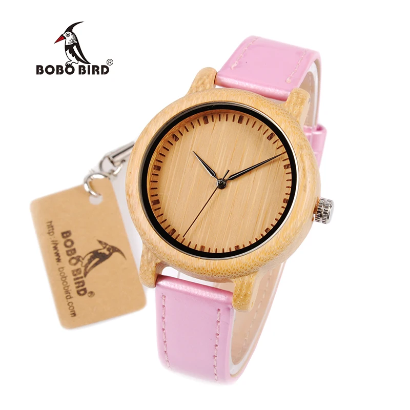BOBO BIRD WJ08 бамбуковые часы для женщин простые розовые кварцевые с ремешком из