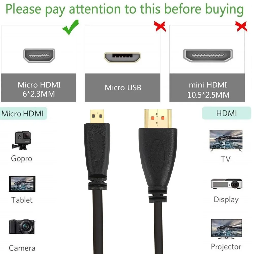 Кабель Micro HDMI в с поддержкой 3D 4K 1080p высокоскоростной кабель конвертер для