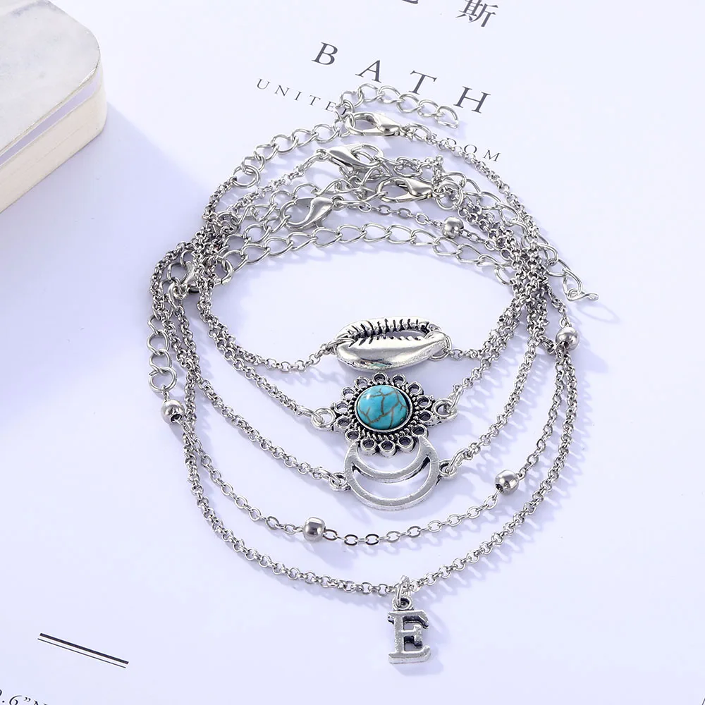 Браслет UMKA 4 шт./компл. в стиле бохо винтажный серебристый многослойный с