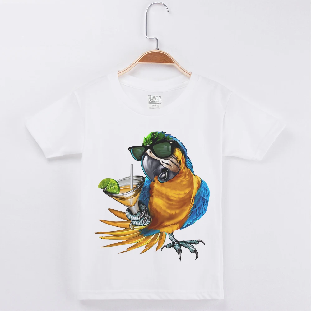 

Kids T-Shirts For Girls Parrot/Bird Print Cotton Basic White Tshirt Boys Short Sleeve T Shirts Girl Clothes Boy Tops Tees Shirt