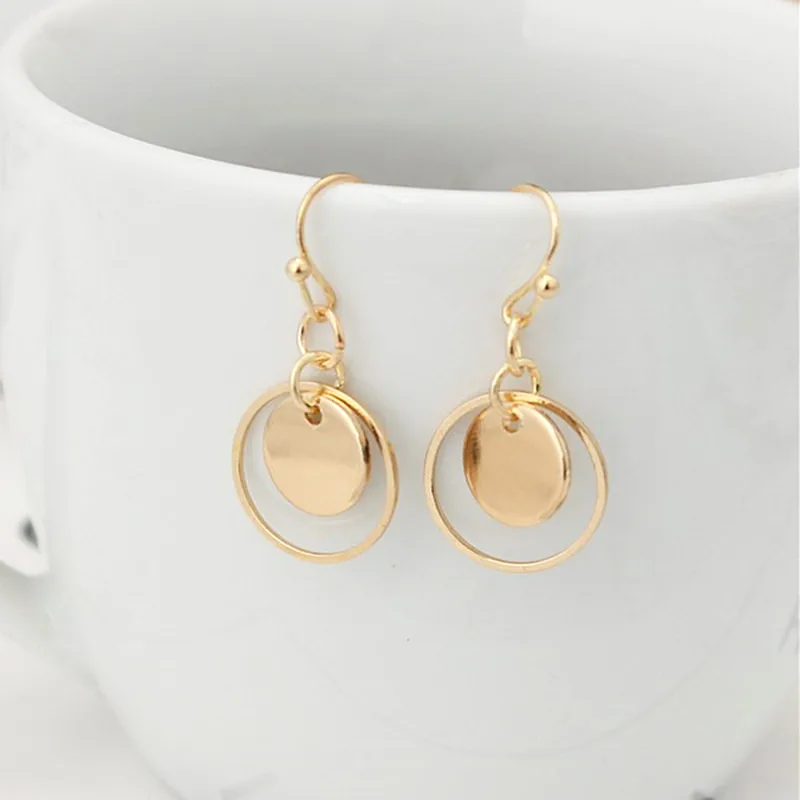 Горячая Мода Простые геометрические металлические полые круглые серьги Двойные