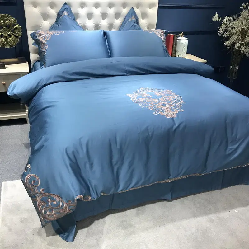 

Luxury Embroidery 60S 100% Egyptian cotton jacquard Bedding set King Queen size 4/6Pcs duvet cover bed sheet set golden high