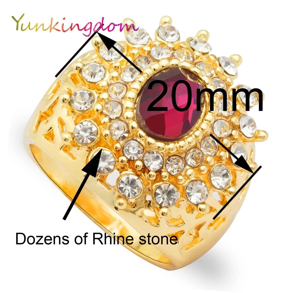 Женские винтажные кольца Yunkingdom большие золотистого цвета с кристаллами из