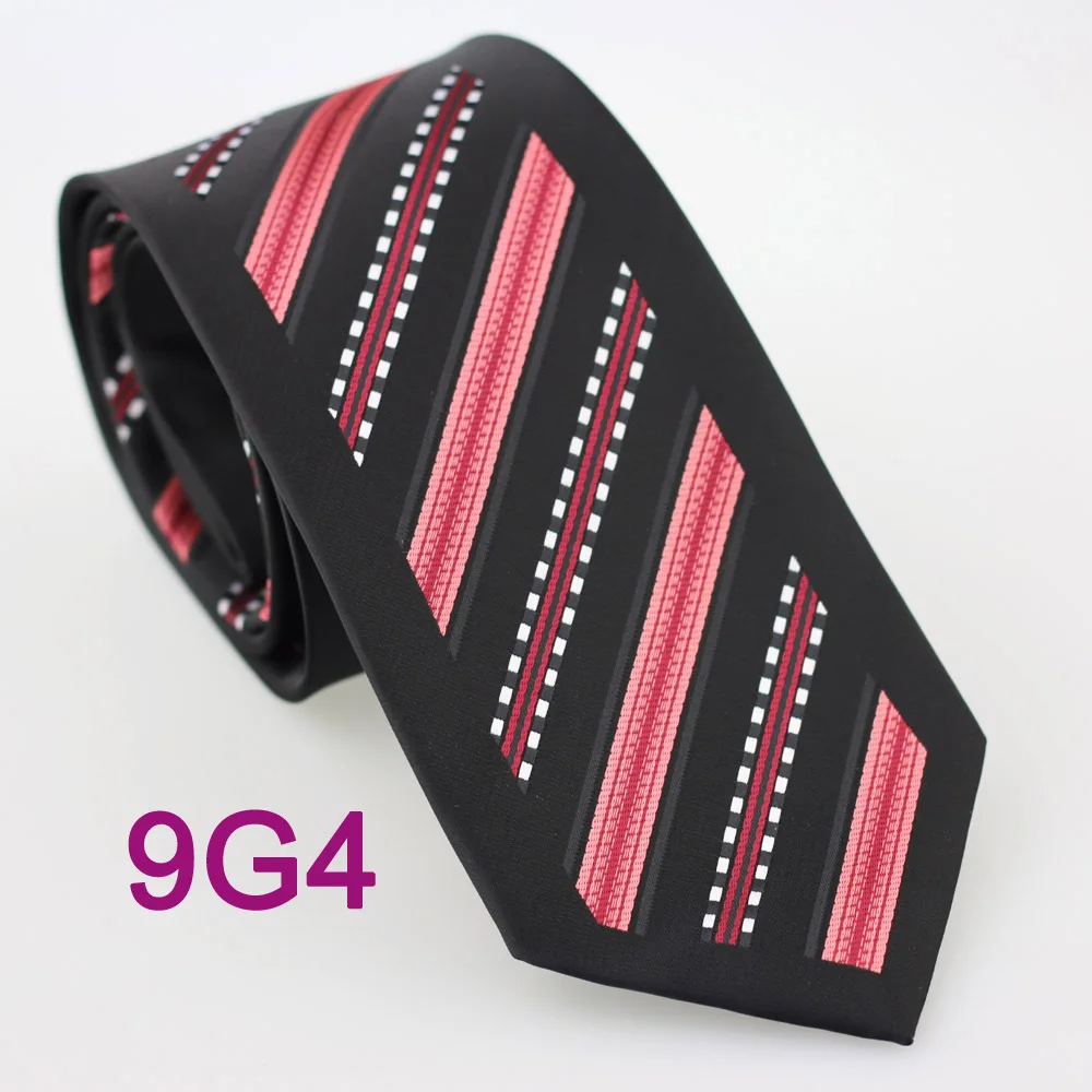 YIBEI Coachella Men's ties Border Black With Coral Red / White Stripes Necktie gravata fashion Ties for men Groom Bestman Tie |
