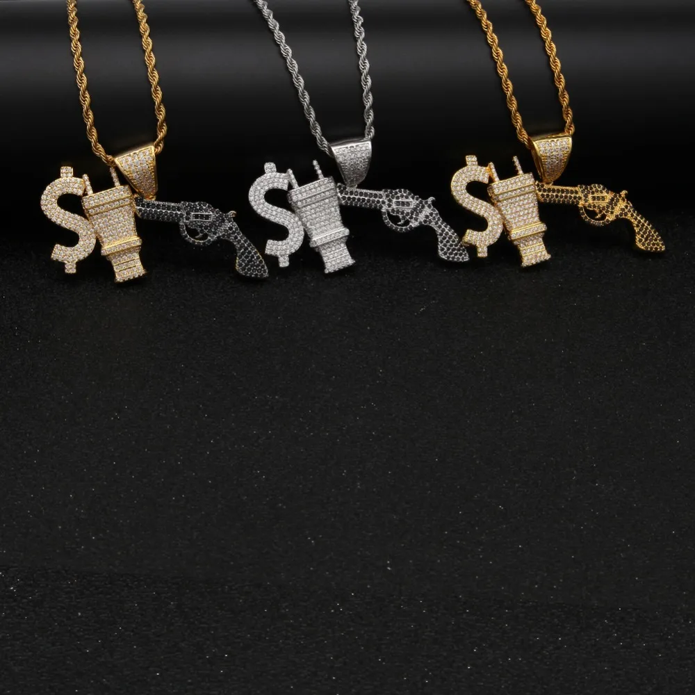 BLING KING мужские $ Dollar электрическая вилка для пистолета CZ кулон Блестящий микро