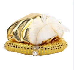 Перо шлейфа с искусственным жемчугом блеск тюрбан Gold Gypsy гадалка Hat Косплей Детский костюм для вечеринок театральный реквизит - Цвет: Gold