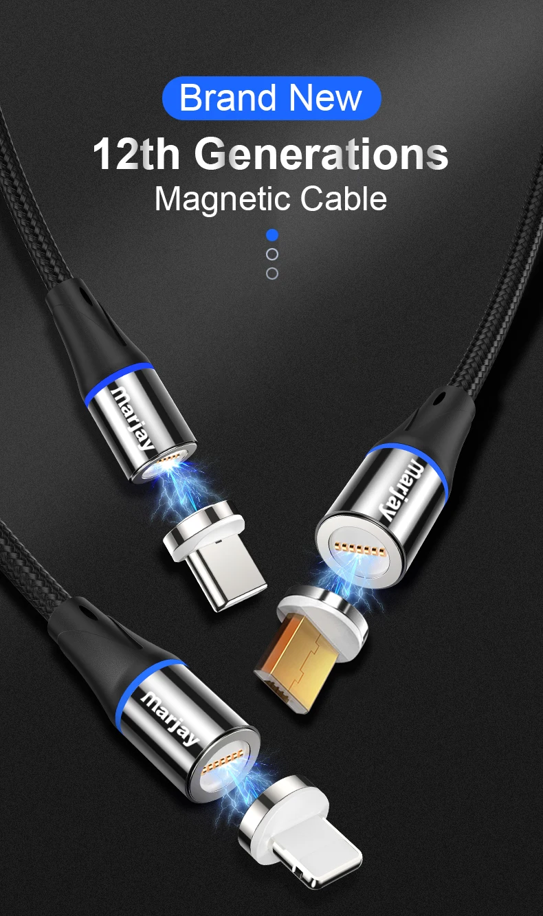 Marjay 2 м Магнитный кабель usb type C кабель для iPhone зарядное устройство 3A Магнитный зарядный Micro USB кабель и USB C кабель провод для samsung