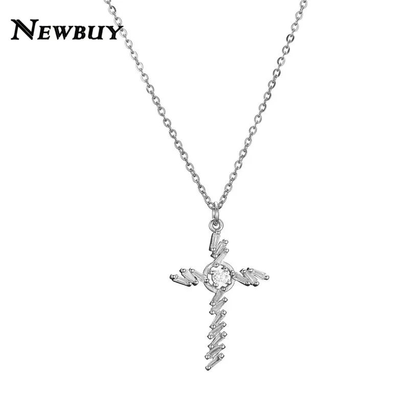 NEWBUY 45 см медные звенья цепи ожерелье для женщин мужчин классический крест кулон ожерелье циркония христианские молитвенные ювелирные изделия Прямая поставка - Окраска металла: NBSL414