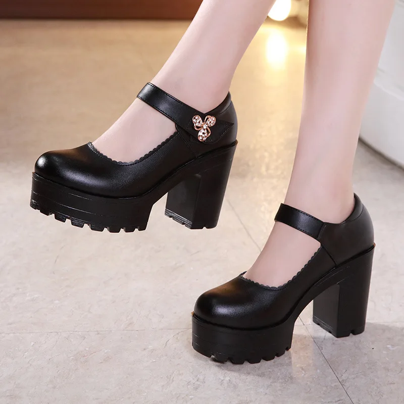 10cm heel black Туфли-лодочки на платформе с квадратным каблуком; цвет белый, черный, красный, серебристый; женская свадебная обувь; коллекция года; стразы; квадратный каблук; офисные туфли; женская обувь - Цвет: 10cm heel black