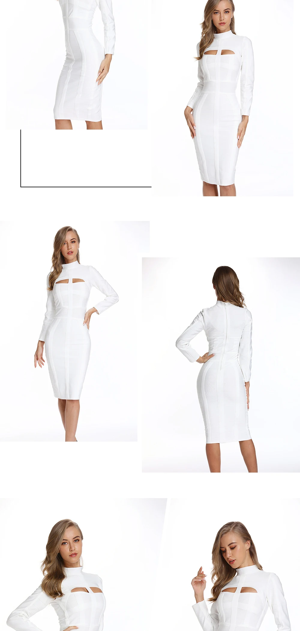 Новая мода с длинным рукавом отверстие Bodycon высокого качества сексуальное женское Клубное миди белое Бандажное платье зима