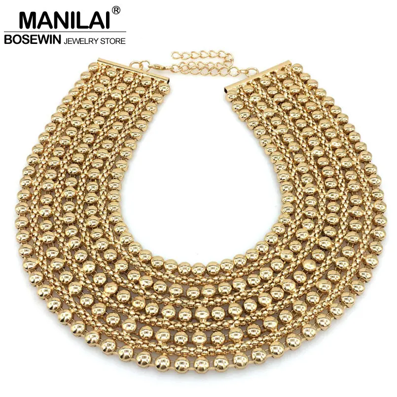 MANILAI Chunky Metal Statement Necklace For Women Neck Bib Collar Choker Necklaces Maxi Jewelry Gold Color Chain Design Bijoux