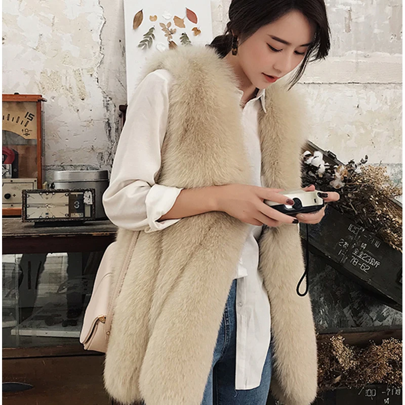 New Whole Leather Fox Fur Grass Vest Mink Coat Female Long Section Slim Slimming Vest Autumn And Winter Women'S Jacket Leather