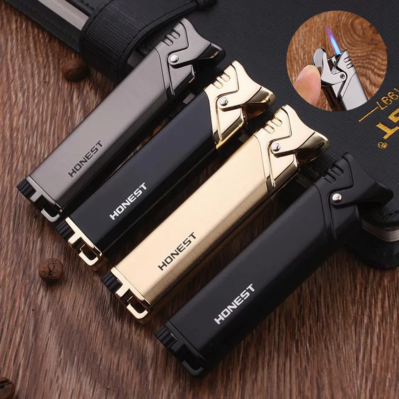 

Portable Metal Ultra-thin Long Strip Inflatable Windproof Lighter Refillable Gas Lighters Blue Flame Cigarette Lighter Spray Gun