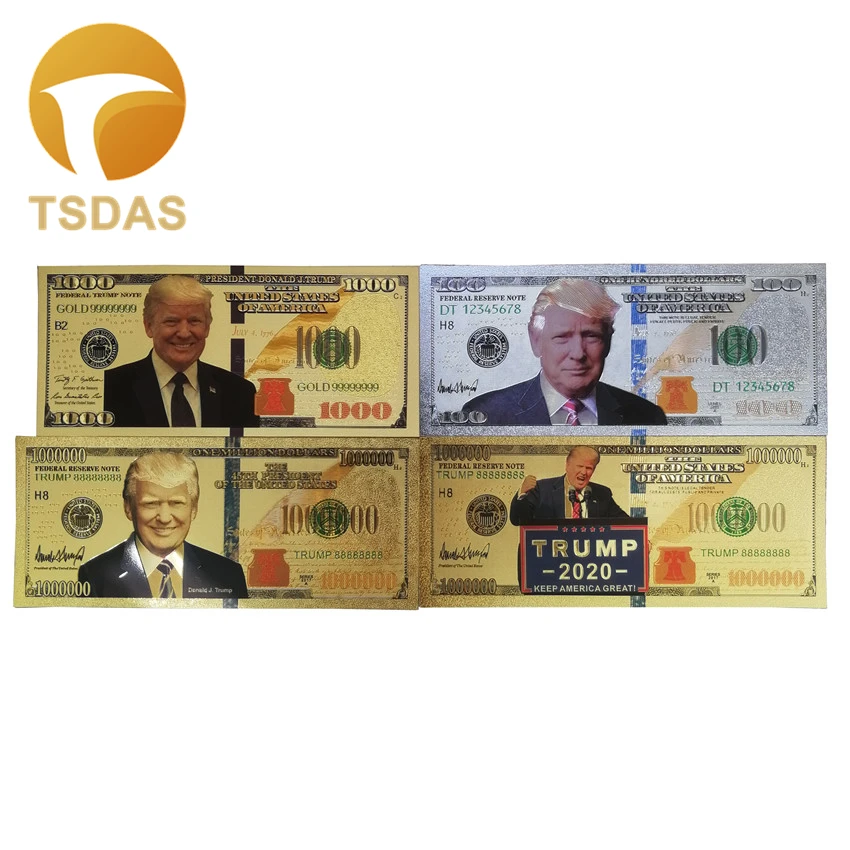 4 шт./компл. президент США Дональд Трамп цветной$100-1 миллион долларов банкнота из золотой фольги Трамп памятный