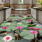 Самоклеящиеся водонепроницаемые напольные фрески из ПВХ для кухни, ванной, в китайском стиле, с рисунком листьев лотоса, карпа, 3D плитки для пола