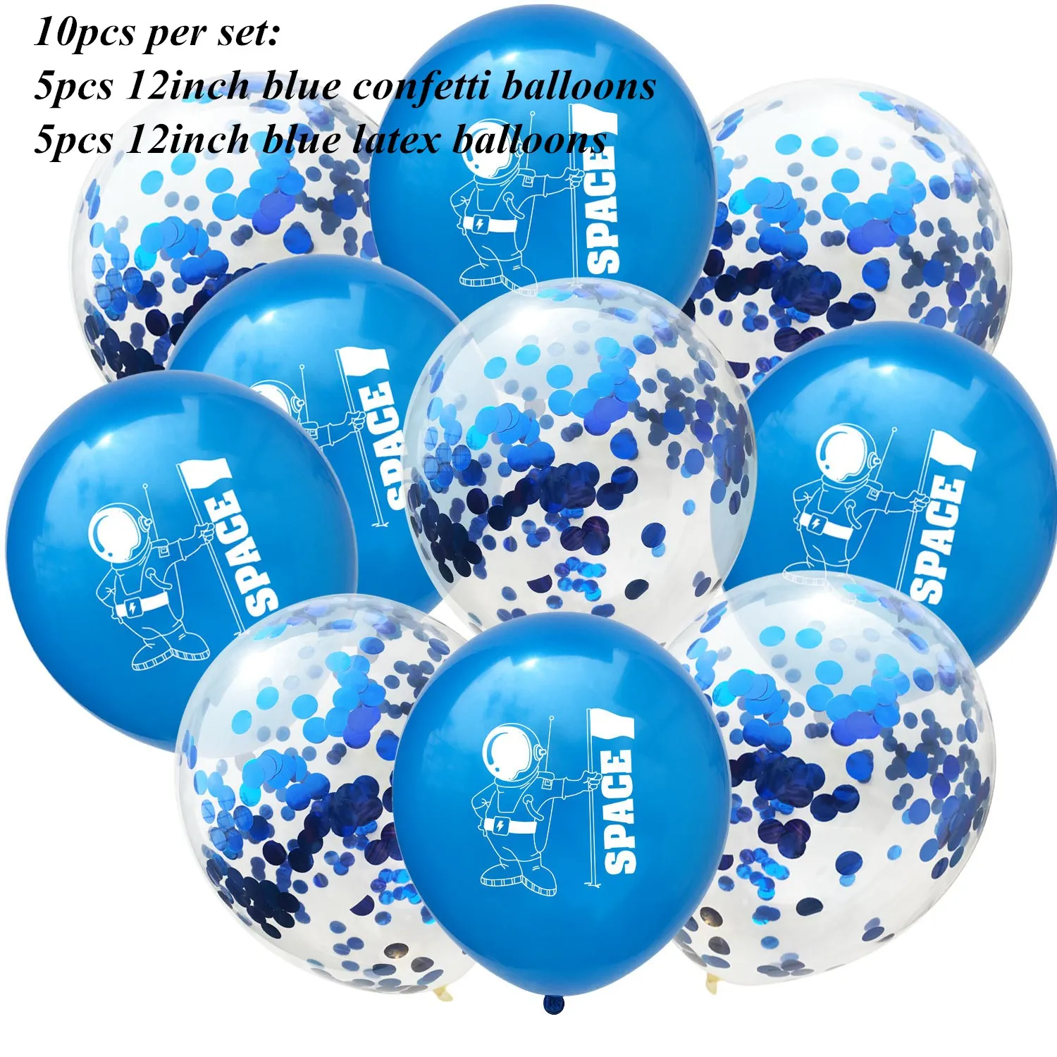 10pcs set blue Ракета, космонавт, фольгированные шары для маленьких мальчиков, конфетти, латексные шары, игрушки для празднования дня рождения, украшения для детей, космические шары - Цвет: 10pcs set blue