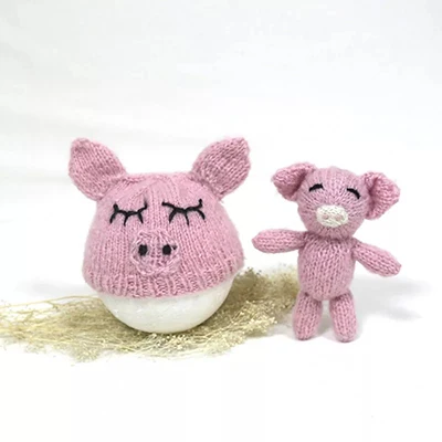 Hat and Doll 2 Новорожденный реквизит для фотосъемки на тему свинок железная корзина для маленьких мальчиков и девочек мультфильм мохеровая шапочка Кепка для фотосессии позирует ведро реквизит bebe foto - Цвет: Hat and Doll 2