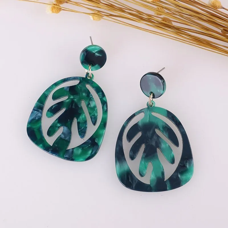 22 Серьги с листьями для женщин, акриловые, Boho, ацетат, модные, многоцветные, геометрические, большие, висячие, свисающие, серьги из смолы, массивные - Окраска металла: 22