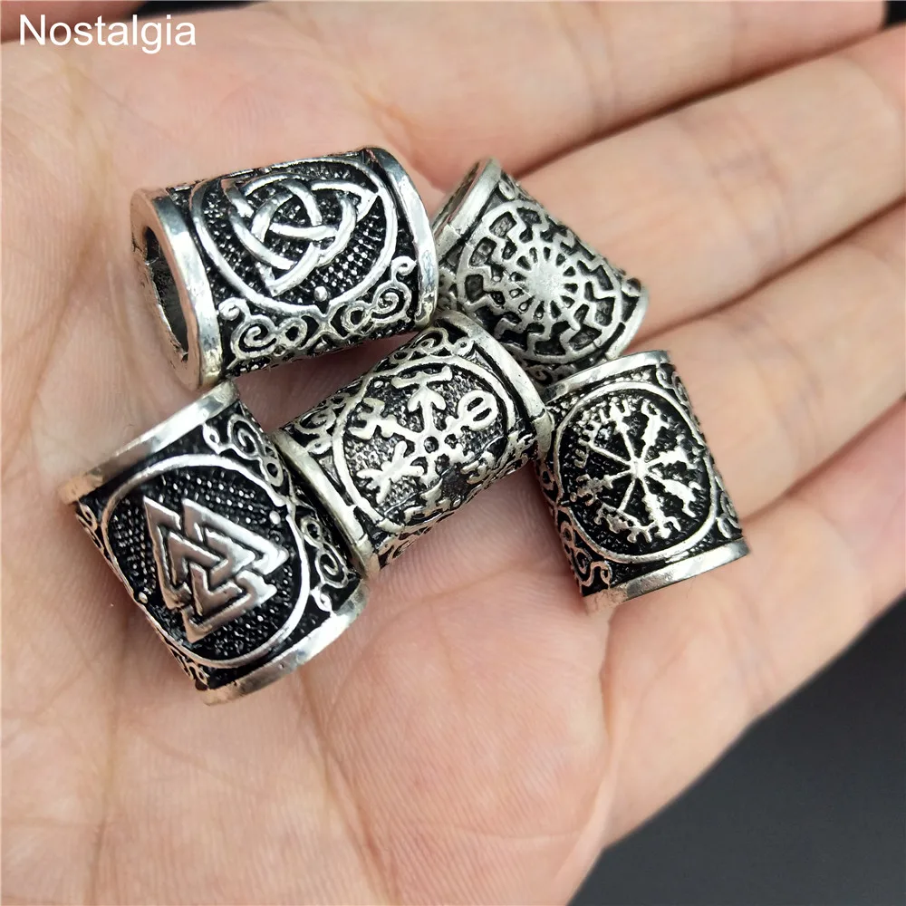 Бусины для волос Viking, руны для изготовления ювелирных изделий, рунические буквы из троицы, металлические разделители с большим отверстием, аксессуары для бусин, очаровательный браслет