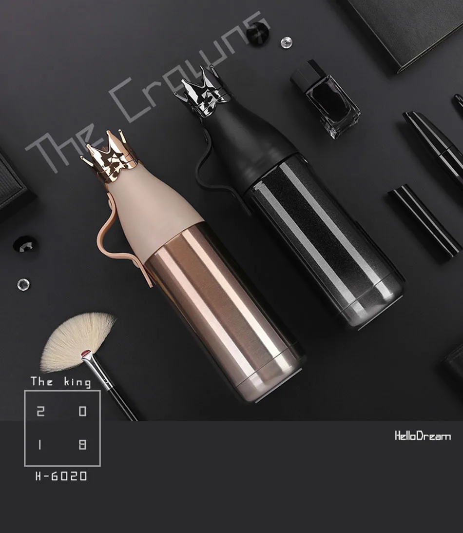 Creative Cute Crown Lid Stainless Steel Water Bottle Outdoor Travel Car Thermos Bottle For Water Bridemaid Gift Cup