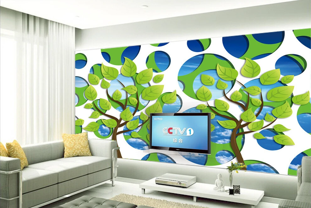 Настенные виниловые обои на заказ простые зеленые 3D Мультяшные фрески для