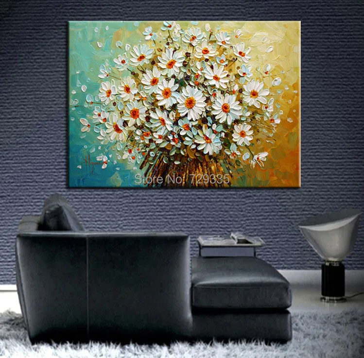 Современная живопись маслом палитра нож Толстая краска белые красочные цветы