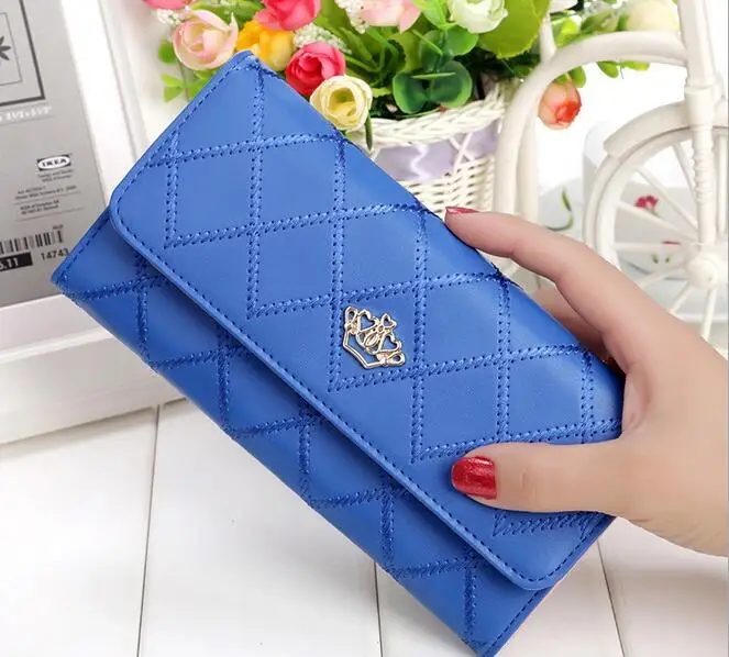 Blue Новинка; прекрасные сумки из натуральной кожи Дамский Длинный клатч кошелек Для женщин большой Ёмкость держатель для карт из искусственной кожи кошелек для вечерние свадебные модные однотонные - Цвет: Blue