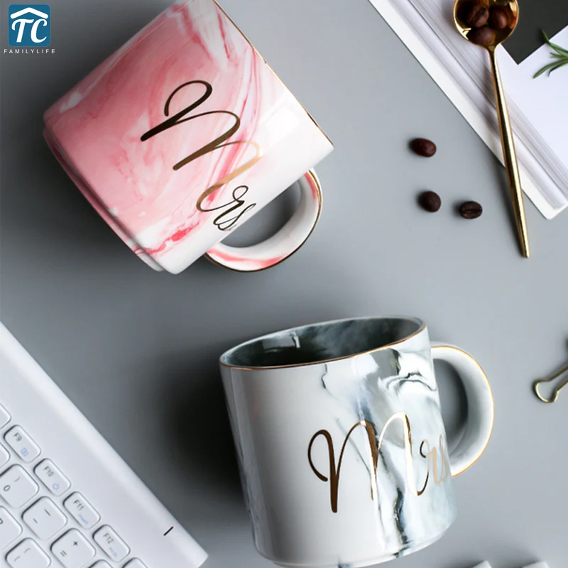 

Marbled alphabet ceramic mug Coffee European Lovers Milk Gold Letter Printed Pattern Ceramic cup Stamping Strokes Breakfas cups