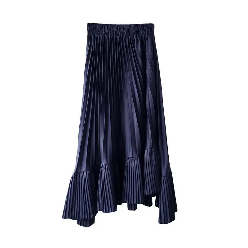 Dark Blue Осень, Новое поступление, Корейская Асимметричная юбка, милая плиссированная шифоновая юбка, Faldas Largas Elegantes, черные юбки - Цвет: Dark Blue
