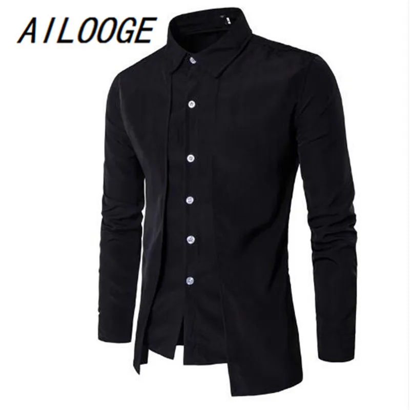 AILOOGE 2021 Fashion Men Gentleman British Long Sleeve Shirt Evening Dress Tooling Zipper Male s Casual Work Shirts | Мужская одежда