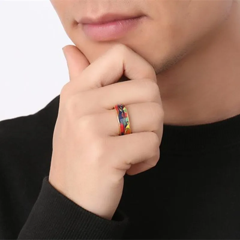 Абстрактная картина маслом кольцо 7 мм из нержавеющей стали эпоксидные мужские