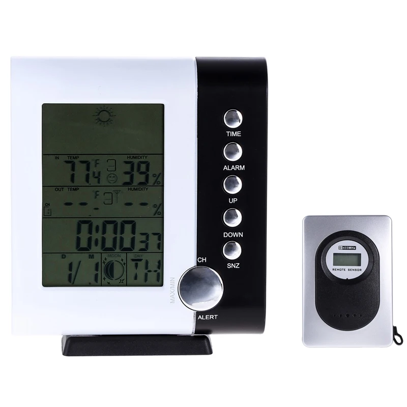 

Wireless Weather Station Forecast Table Snooze Alarm Clock Display Calendar Temperature Thermometer Humidity Hygrometer