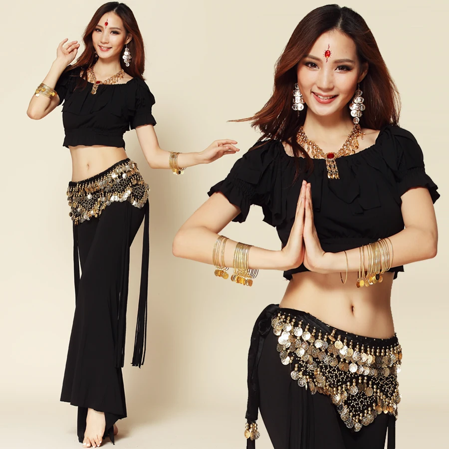 

Limited Sale Promotion Women Cotton Woman Belly Dance Suits Top& Pants Bellydance Costume Professionals 2pcs Set