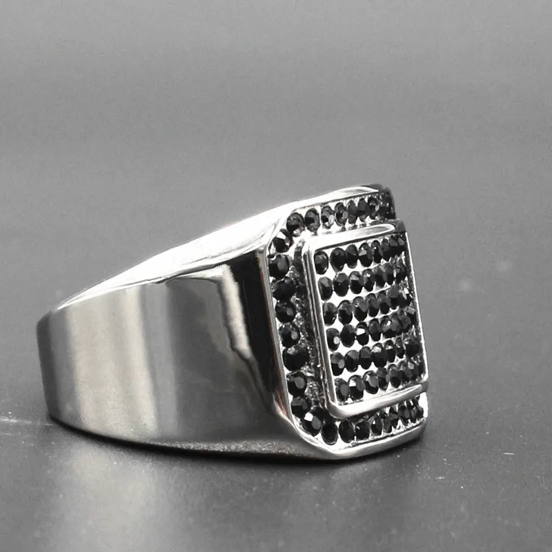 Мужское серебряное кольцо на палец KLDY черное/голубое из нержавеющей стали