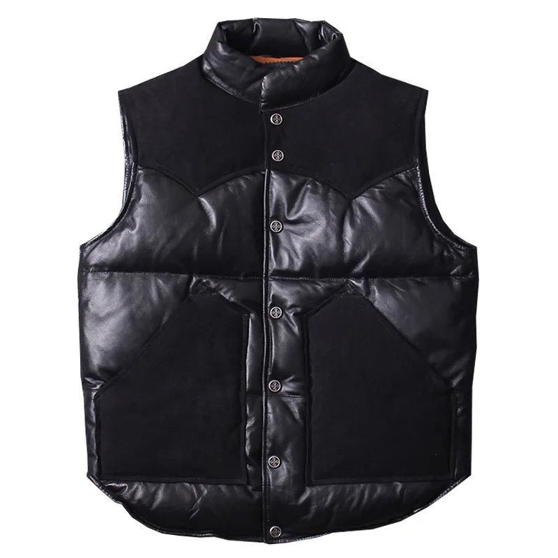 Black S-4XL, новинка, зимний мужской жилет из натуральной овечьей кожи, модный жилет из натуральной овечьей кожи, однотонный мужской однобортный жилет без рукавов - Цвет: Black