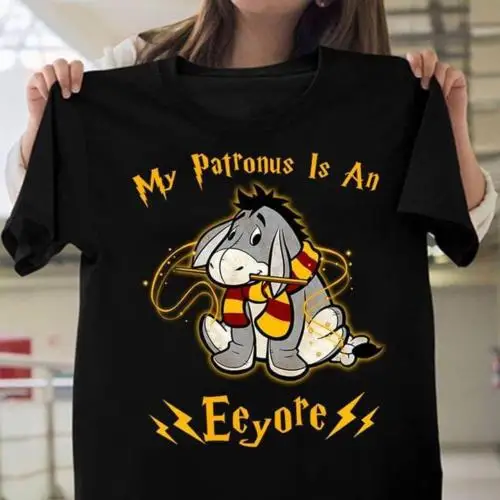 Футболка My Patronus is An Eeyore черная Хлопковая мужская футболка с рисунком Мужская