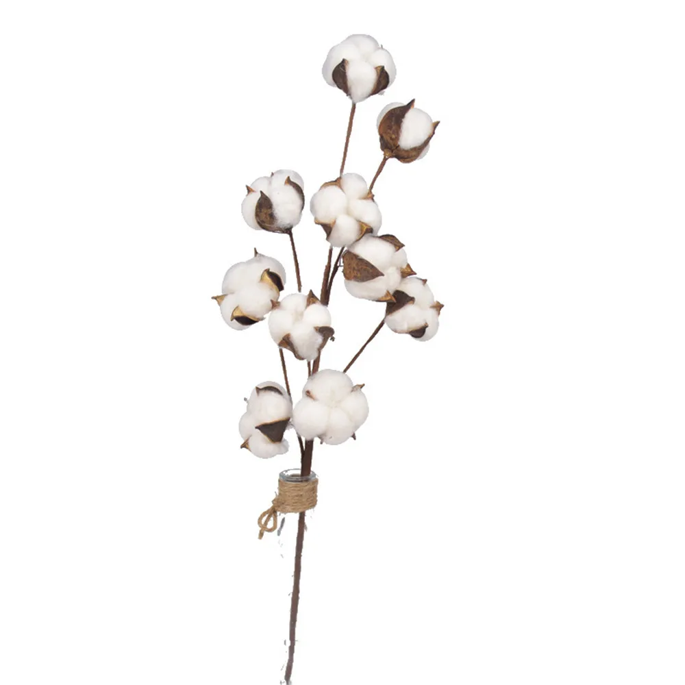 

10 Head Natural Dried Cotton Flower Artificial Plants Superior Quality Fake Flowers Floral Branch For Wedding Party Home Decor