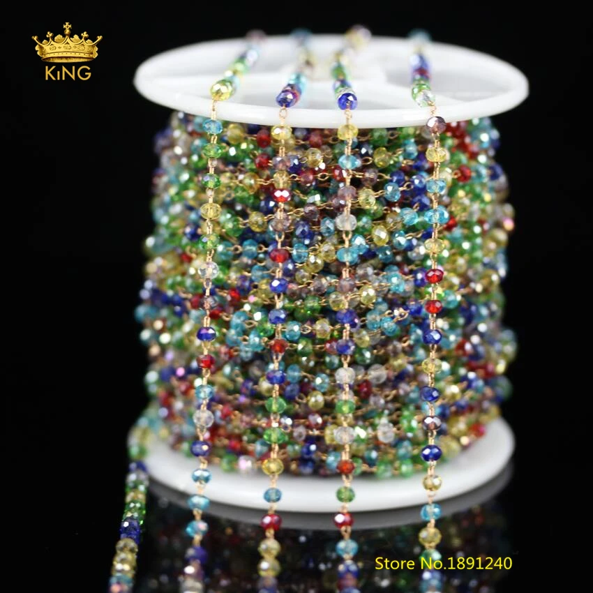 5Meters 2x3mm Colourful Glass Chains Jewelry Bulk Faceted Rondellle Wire Wrapped Tiny Plated Brass DIY ZJ105 | Украшения и