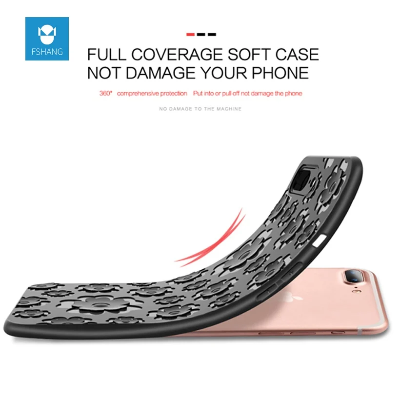 Fshang Роскошный чехол для iPhone 6 6S Plus 3D Выбивает Цветочные Мягкие силиконовые ТПУ