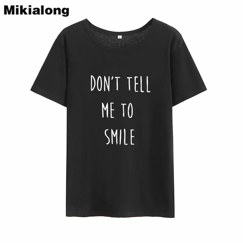 Футболка Mikialong женская с принтом Don't ditell Me To Smile летняя хлопковая футболка