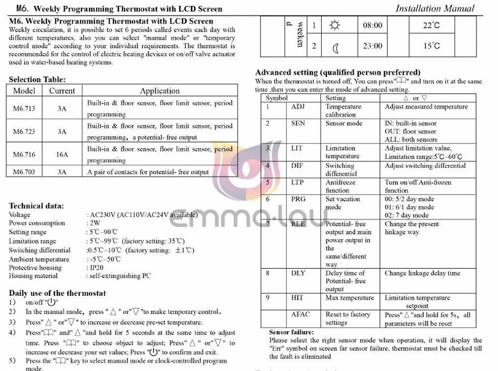 Еженедельный программируемый ЖК двойной терморегулятор 220 В 16 А термостат для