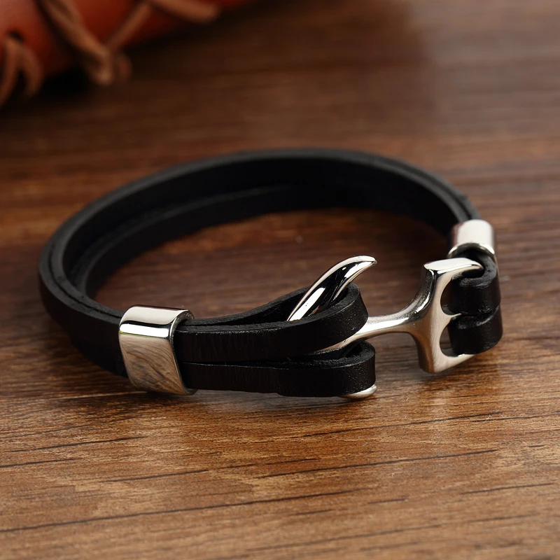 MOGE мужские браслеты из натуральной кожи качественные и женские Прохладный якорь